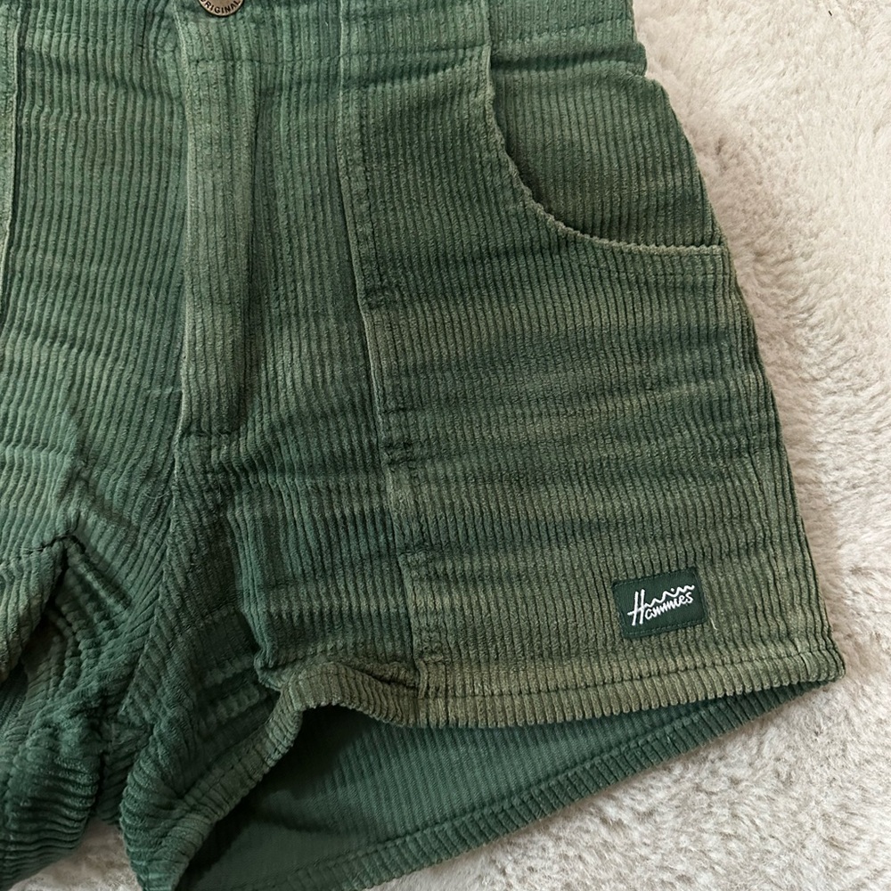 High Waist Green Corduroy Shorts - Picture 4 of 5